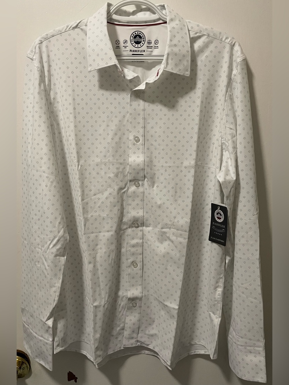 Flag & Anthem MadeFlex Men’s White Sage Dots Long Sleeve Button Up Shirt Medium
